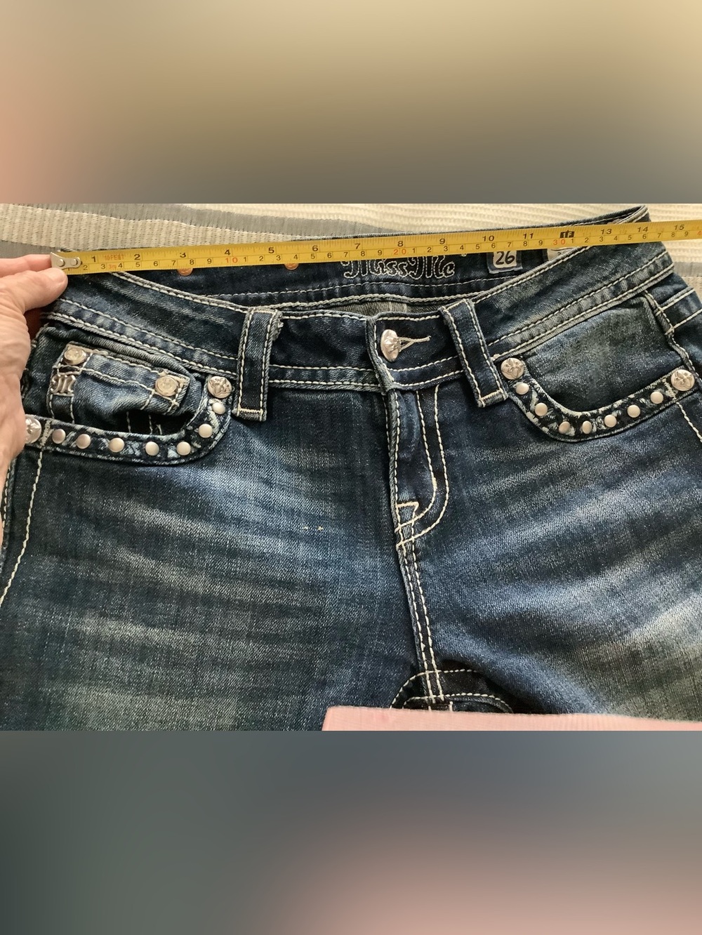 Miss Me Dark Blue Studded Jeans with Zip Pocket - Picture 6 of 6